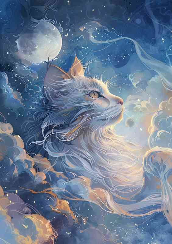 Cat in the sky with the moon