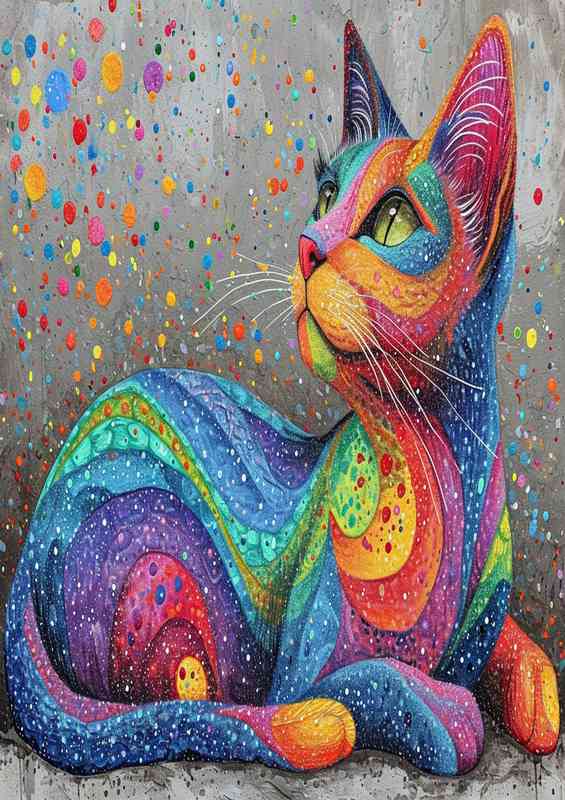 Cat resting in full dots and colours
