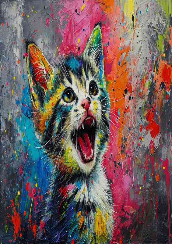 Cat with a smilly face and painted background