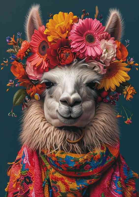 Colourful Llama with a nice scarf on