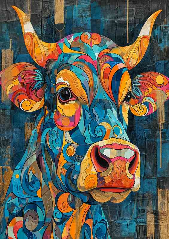 Colourful cow in abstract form