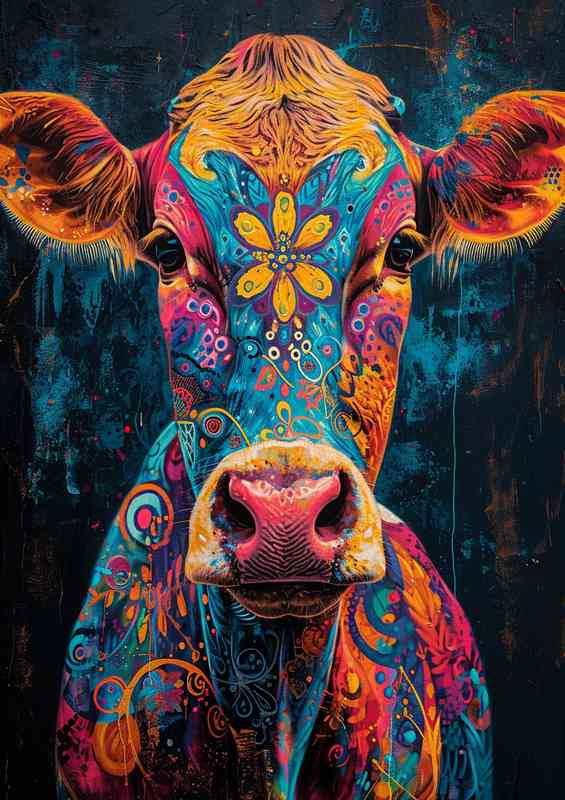 Cow with colorful art on his face