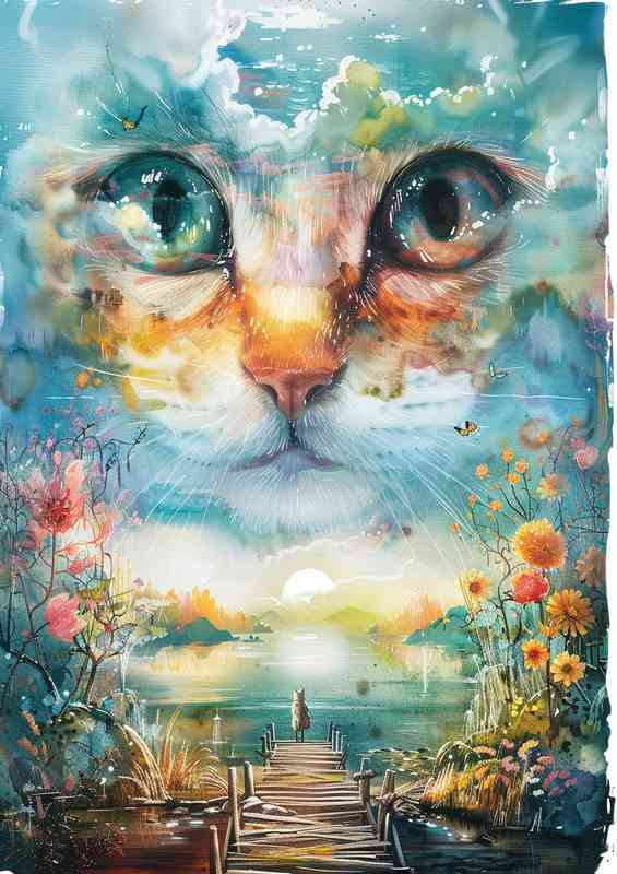 Cute Cat face in the sky by the lake