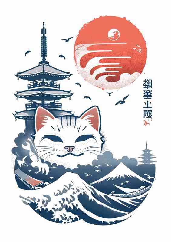 Cute Cat face japanese style art