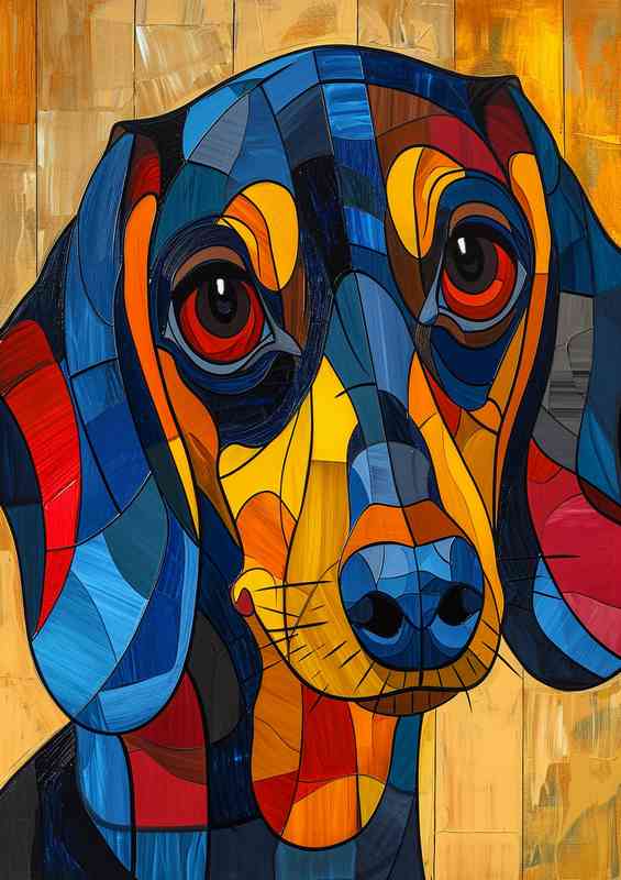 Dachshund dog with red eyes cubisim art