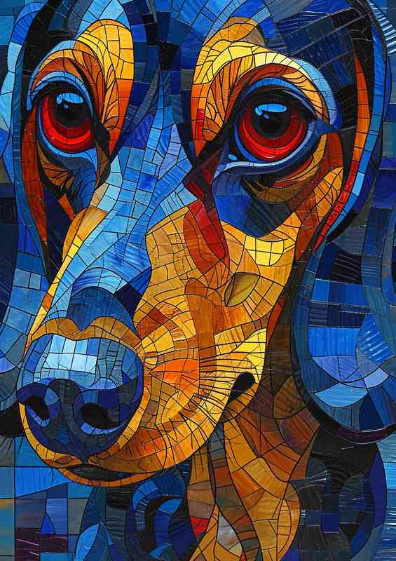 Dachshund dog with red eyesand a stained glass effect