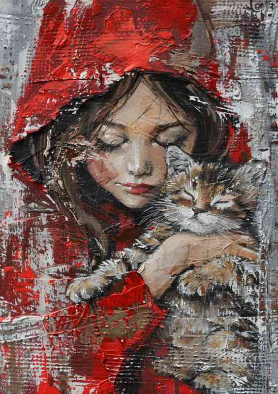 Girl in red hood with Cat