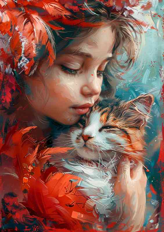 Girl painted with her Cat