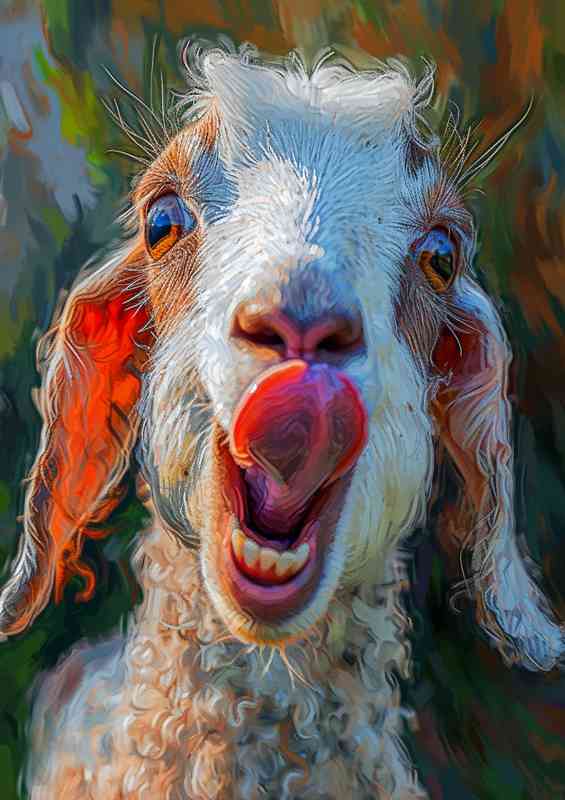 Goat face with tongue sticking out