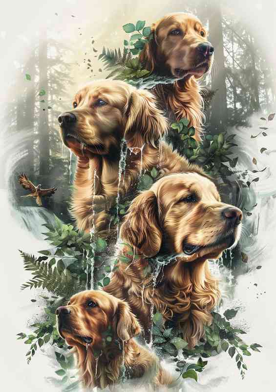 Golden Retrivers in the forest