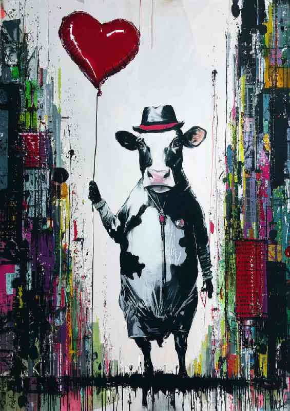 Graffiti crazy cow and the baloon