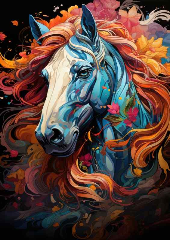 Grey Horse full of colour