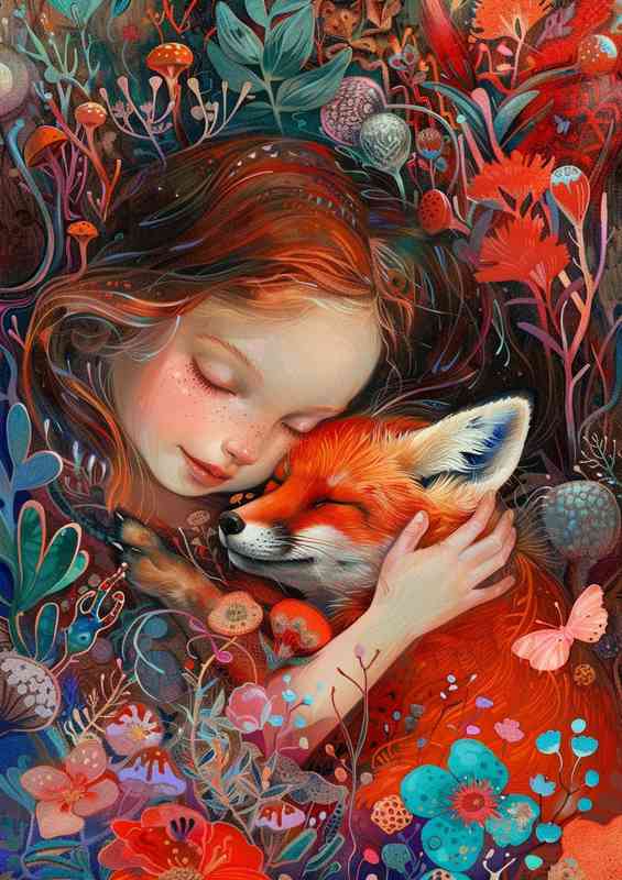 Painted girl with a red Fox