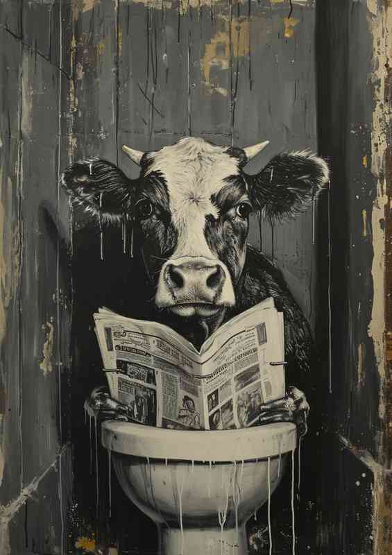 Painted splashes a cow on the tiolet