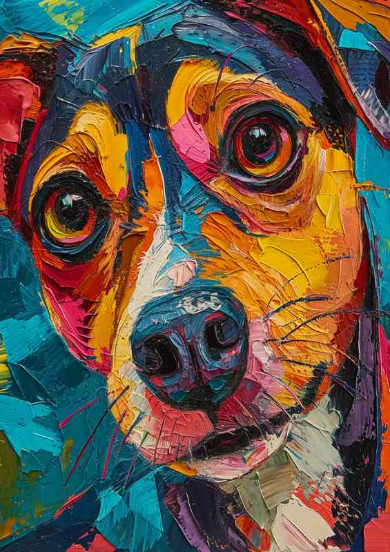 Painted style of a dog looking straight