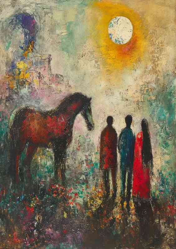 People and a horse abstract style