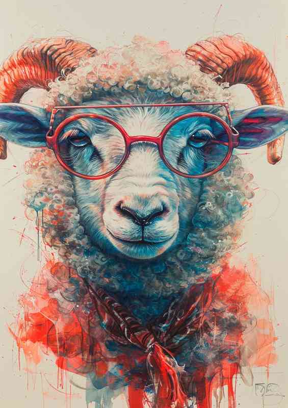 Sean the sheep with his red glasses on