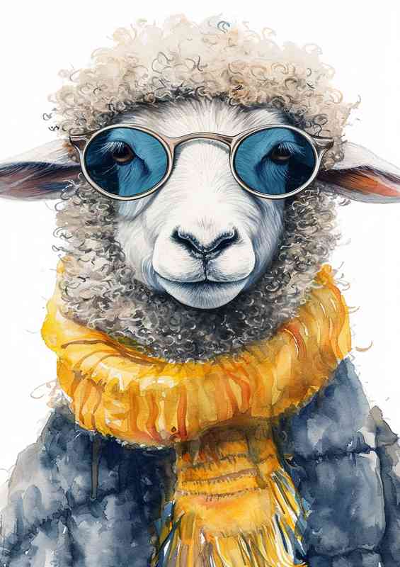 Sheep in sunglasses and yellow scalf