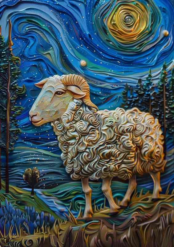Sheep walking in a night sky