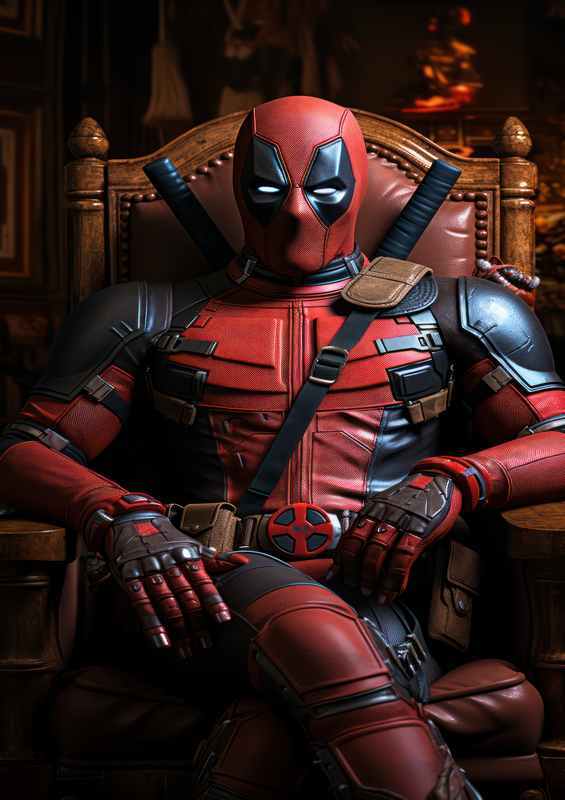 Deadpool resting in his armchair