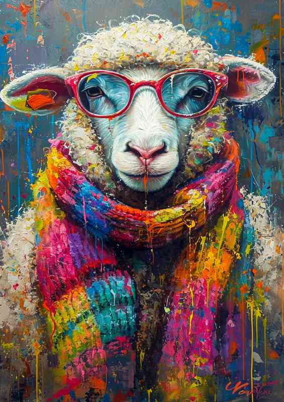 Sheep with the most amazing colourful scarf