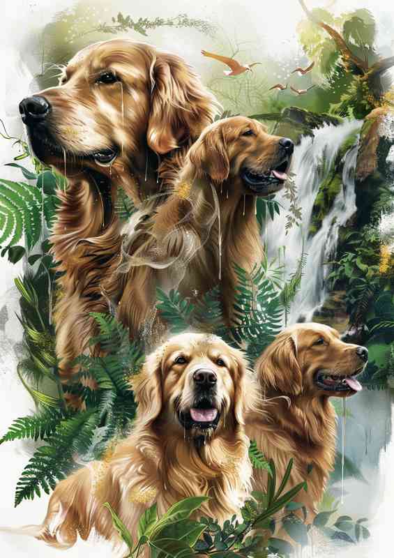 The Faimly of golden retriever Dogs | Metal Poster