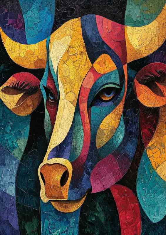 The cow in a painted abstract style