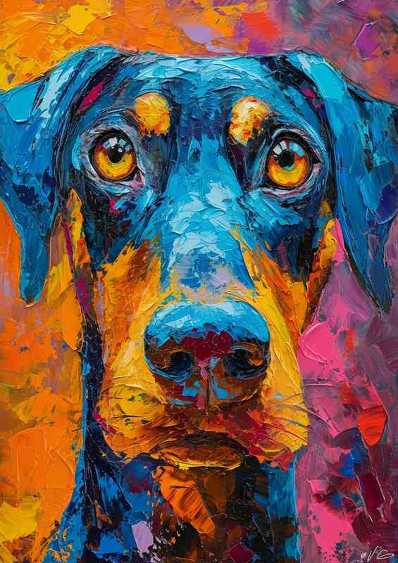 The dogs face with blue hair