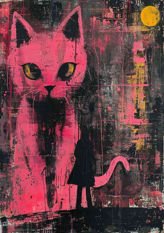 The pink cat with yellow eyes street art
