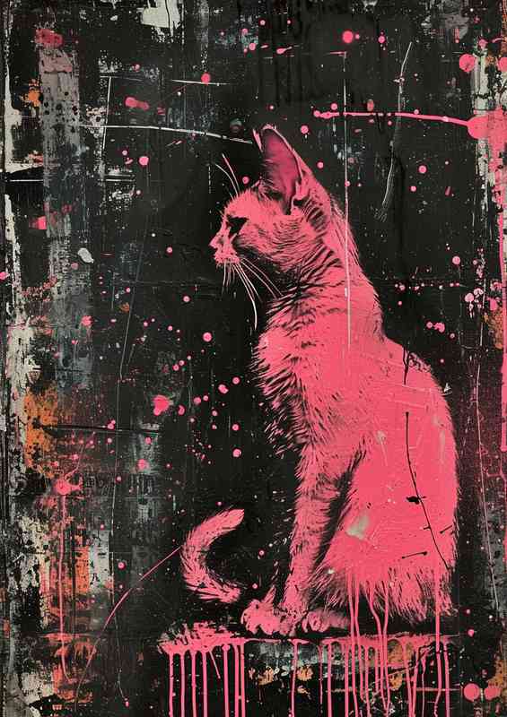 The pink painted cat dripping in paint