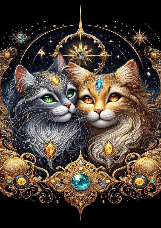 Two majestic cats their fur adorned coat