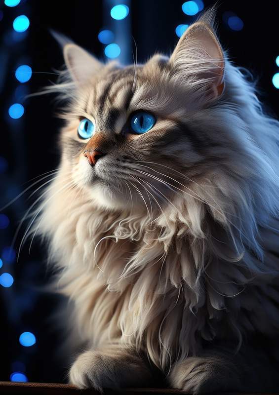 White furry Cat at night