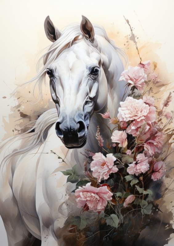 White horse and flowers