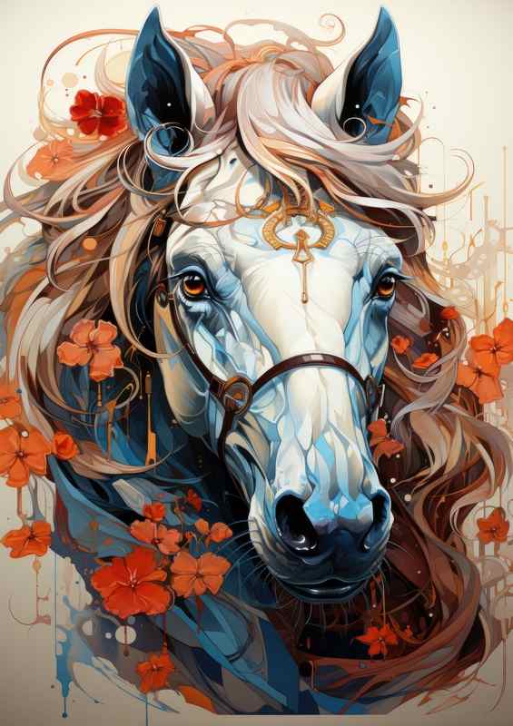 White horses head with flowers