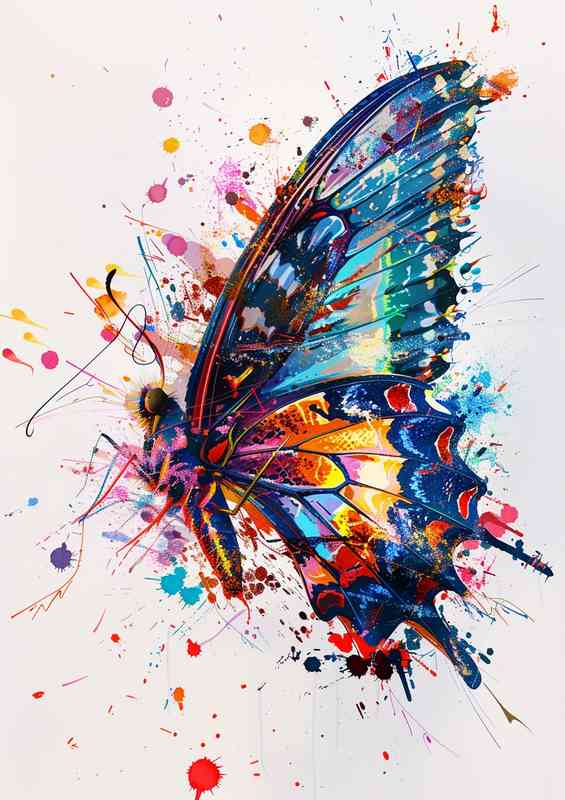 A Colorful butterfly with_paint splashes | Metal Poster