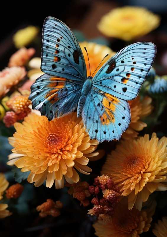 Blue Butterfly oon yellow flowers
