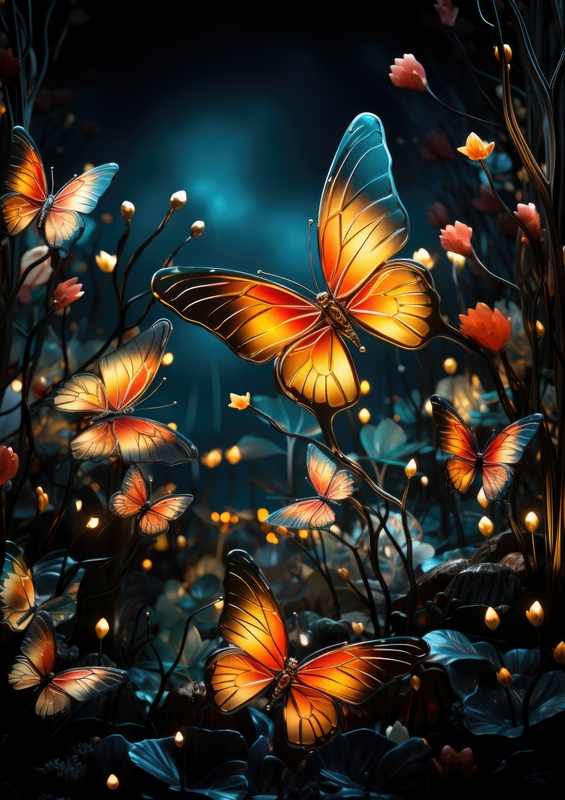 Butterflys flying at night | Metal Poster