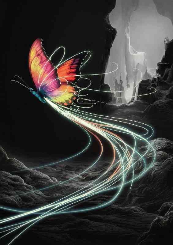 Conceptual Butterfly leaving shimmering lights