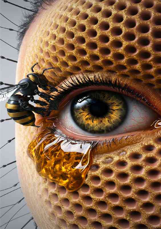 Honeycomed Face with honey and bees