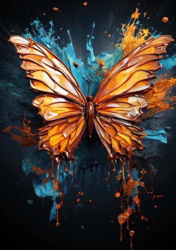Orange butterfly with blue background splash