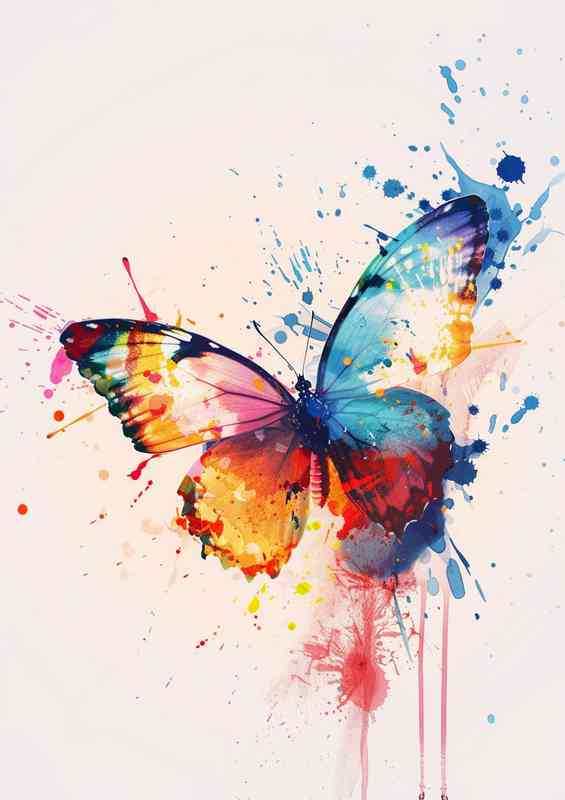 Watercolour coloured Butterfly splashed art