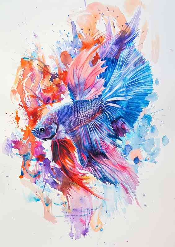 A Betta fish in painted watercolours style