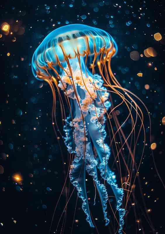 A Single Blue and glod jellyfish