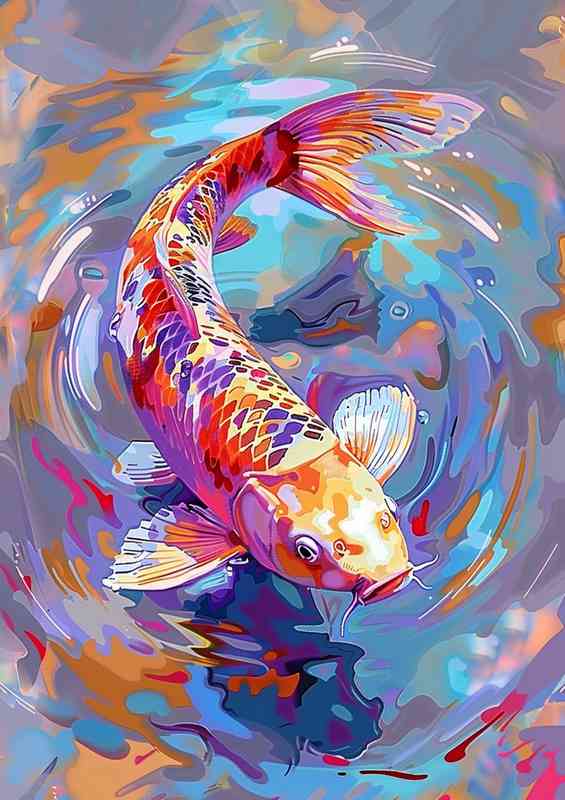 Beautiful water painting of a fish Japanese Kio Carp | Metal Poster