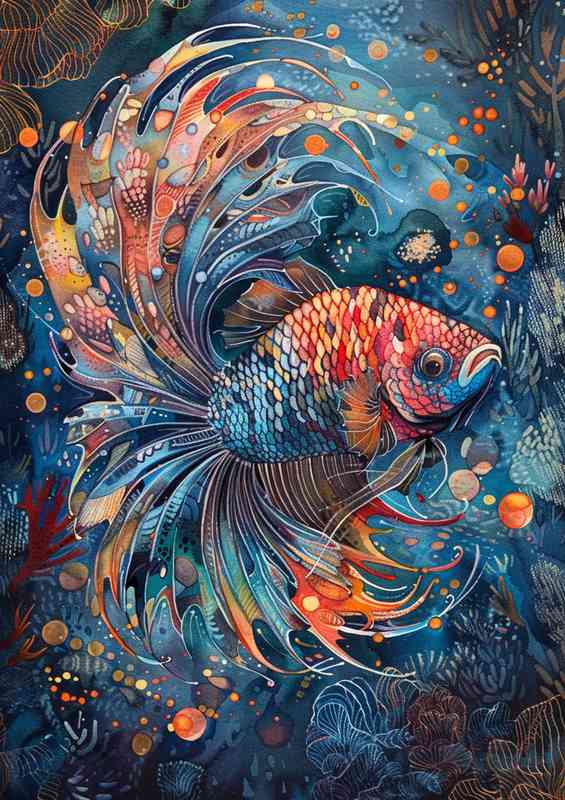 Betta fish in a painted watercolour style
