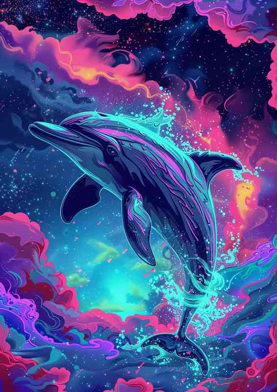 Dolphin jumping into the purple haze