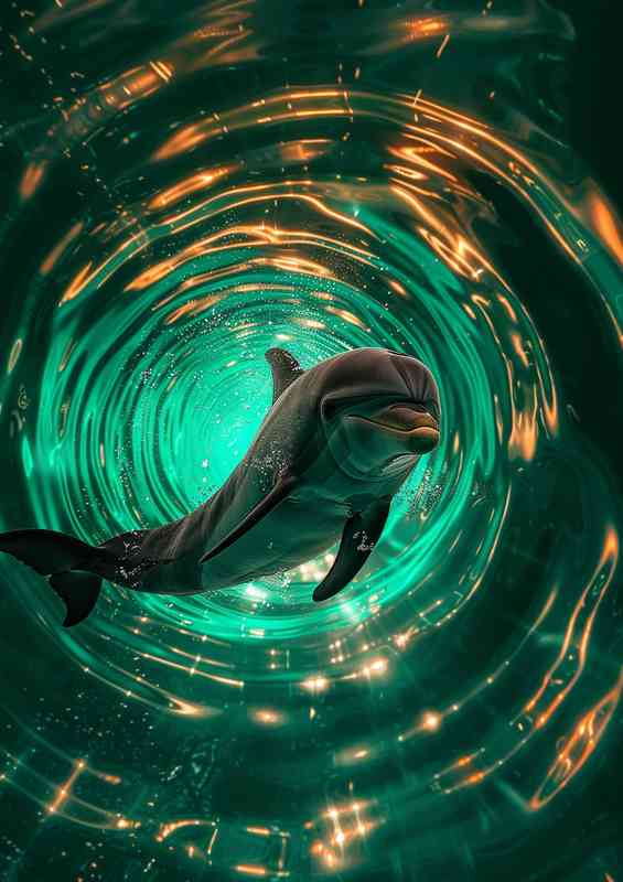 Dolphin through a green tunnel