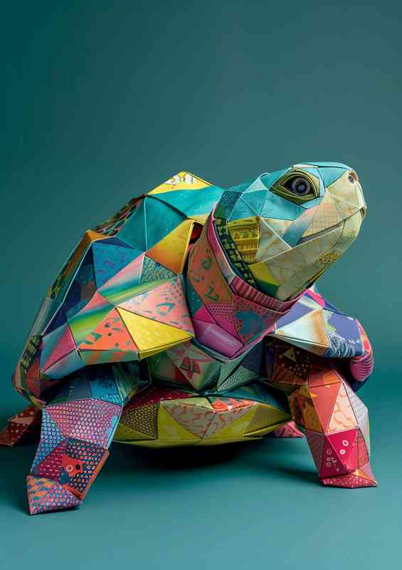 Geometric patterns of various colors covering the Turtles shell