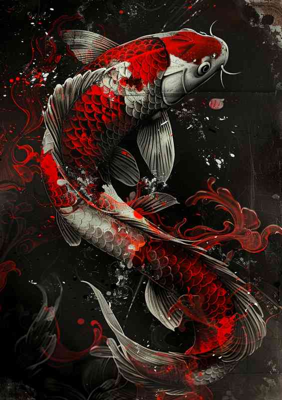 Japanese Koi in stunning red and black
