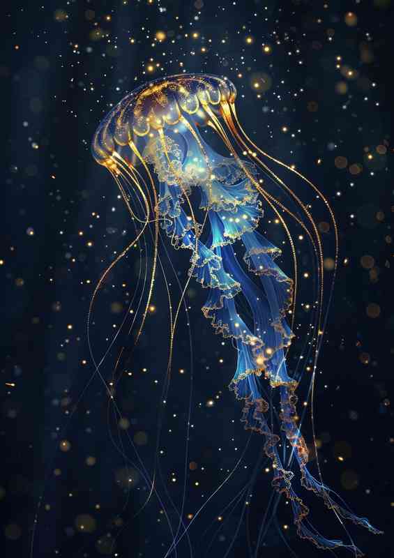 Jellyfish with grace in the dark ocean